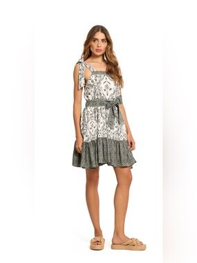 NWT Cosita Linda Green & White Floral Tie-Shoulder Coverup Dress